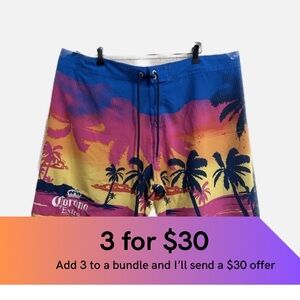 Corona tropical print shorts.